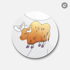 Yak Sketch Animal | 4'' X 4'' Round Decorative Magnet - Bild 1 von 2