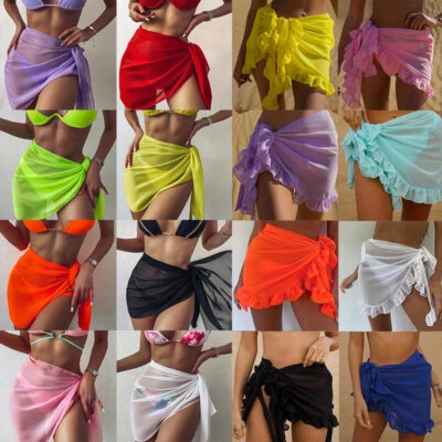 Women's Sexy Beach Bikini Cover Up Sheer Mesh Mini Short Wrap Summer Swimwear AU - Image 1 of 4