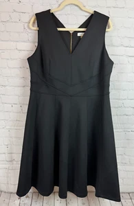 CALVIN KLEIN black thick knit fit & flare V-neck sleeveless zip dress 14W - Picture 1 of 11
