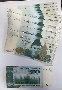 **Semi ELEGANTE NÚMERO DE SERIE BAJO 2 dígitos** Pakistán 500 rupias 2021 Raza Bakar - Imagen 1 de 1