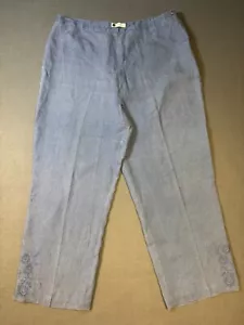 Carole Little Leinen Cropped Hose Größe 14 gerades Bein Passform Blumenstickerei Saum - Bild 1 von 12