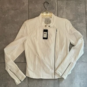 GUESS White Eyelet Ponte Lined Moto Jacket Size Large Zipper Accents New W Tags - Picture 1 of 17