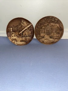 2 Vintage Decorative German Wood Carved Plates . - Picture 1 of 8