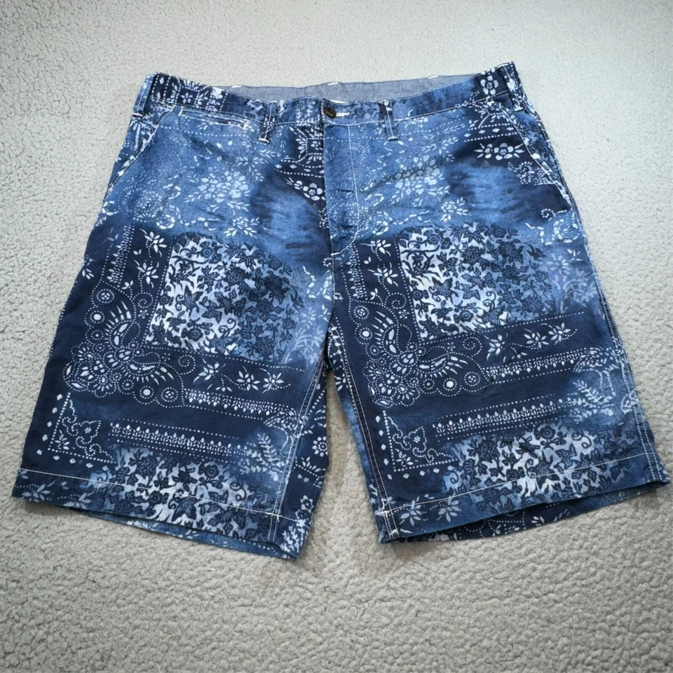 Pantalones Cortos Polo Ralph Lauren Hombres 40 Azul Chino Relajado Paisley Parche Marroquí Golf Foto 1 de 4