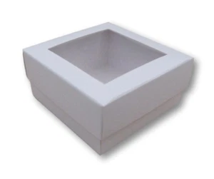 20 WHITE 3 x 3 INCH BOXES WITH WINDOW LID, GIFTS, CAKES, BROWNIES, 8CM / 80MM - Picture 1 of 3