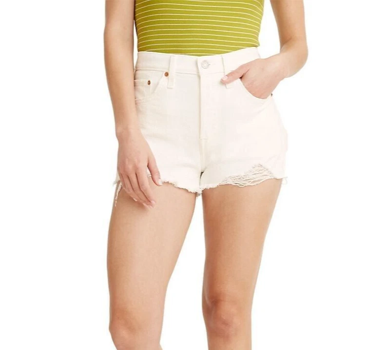 Levi's 501 Women's Off White High Rise Denim Original Shorts Size 28 Non-stretch