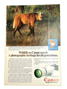 "Anuncio impreso revista Canon F-1/FD 150-600 mm F/5,6 L MANED WOLF 1986 10"" X 7""" de colección" - Imagen 1 de 2