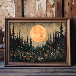Pósters vintage de arte de pared con flores de luna con estampado de bosque encantado oscuro Cottagecore - Imagen 1 de 7