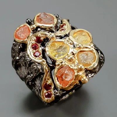 Anillo de zafiro joyería en bruto piedras preciosas plata de ley 925 talla 7/R425544 Foto 1 de 4