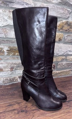 Mujer Marc Fisher Alto Marrón Cuero Moda Vestido Hasta la Rodilla Botas Cremallera Talla 7M Foto 1 de 4