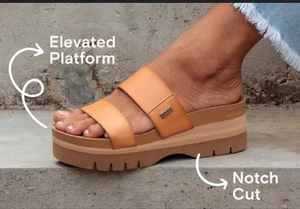 REEF Vista Natural Cork Tan Began Leather Sandals Platform 9 Higher 2-1/2” - Picture 1 of 23