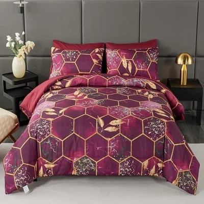  7 piezas y bolsa dorada cama en una hexagonal de panal completa (7 piezas) Borgoña Foto 1 de 4