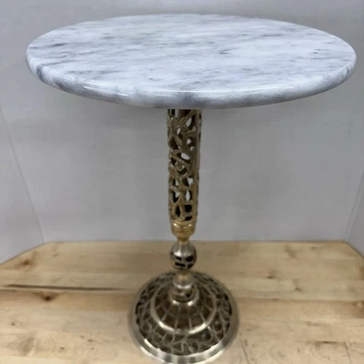 复古法国小酒馆风格大理石桌带黄铜金银丝底座 — 第 1/4 张图片