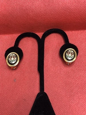 VINTAGE MICHAELA FREY MFT GOLD TONE ENAMEL CLIP ON STUD EARRINGS - Image 1 of 4