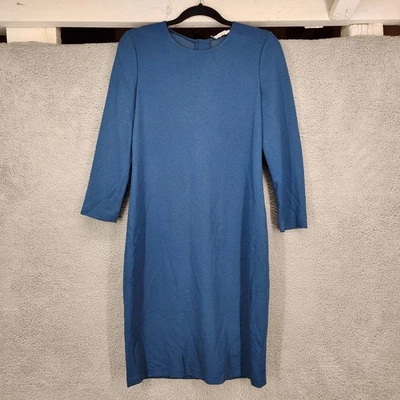 VINCE Women's Size Medium Blue Textured Crew Neck 3/4 Sleeve Sheath Dress - Image 1 of 4