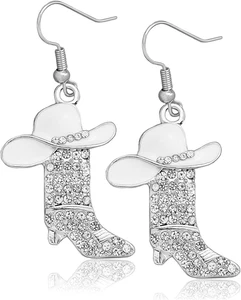 Strass Western Stiefel Ohrringe Cowgirl Cowboy Emaille Hut Bohemian Rodeo Boot  - Bild 1 von 12