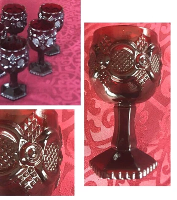 VINTAGE Red Glass Cordials 4 oz. CAPE COD Fostoria for Avon 4-PC Set (1976-1992) - Image 1 of 4