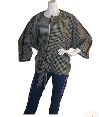 Chicos Jacket Womens 1 (8/10) Black White Tie Waist 3/4 Sleeve Kimono  - Image 1 of 4