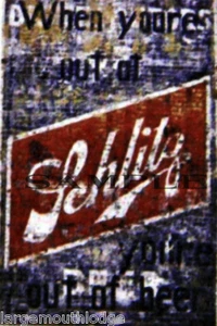 CALCOMANÍA DE LETRERO DE CONSTRUCCIÓN DESGASTADO CERVEZA SCHLITZ 3x2 - Imagen 1 de 1