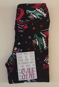 NWT LuLaRoe Kids' S/M Christmas Holiday SANTA & Sleigh BLACK Leggings *UNISEX* - Picture 1 of 2