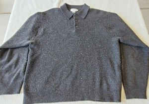 J Crew Mens XL Polo Sweater 100% Lambswool Collared Gray Long Sleeve Jumper  - Picture 1 of 12