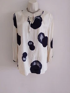 BNWT Ladies Size 14 'Soft B' Navy & Off White SUMMER TOP Tie neck - Picture 1 of 8
