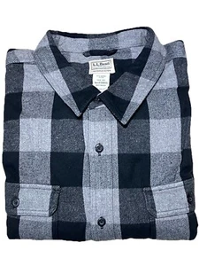 LL Bean Hemd Herren leicht tailliert Flanell kariert Bio Baumwolle neu grau schwarz - Bild 1 von 3