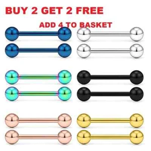 Tongue Bar Bars Ear New Eyebrow Nipple Tragus Surgical Steel Barbell Piercing - Picture 1 of 9