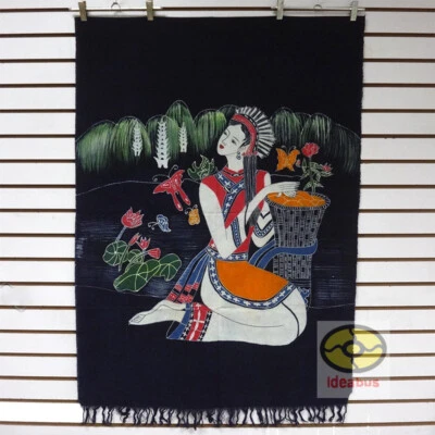 Chinese Wall Hanging Batik Tapestry Curtain - Dali Bai Minority Girl 47"x34" - Image 1 of 4
