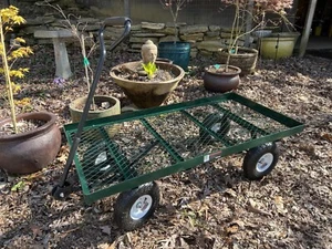 Garden Lawn Steel Cart Wagon 1000 lb. Capacity Mesh Deck Utility Outdoor Steel - Picture 1 of 10