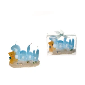 Mega Favors - Baby Phrase in Beach Theme with Teddy Bear Candle - Blue, 12PCS - Picture 1 of 3