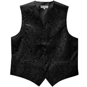 New Men's Slim Fit Paisley Tuxedo Vest Waistcoat only Black formal wedding prom - Picture 1 of 4