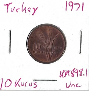Moneda Türkiye 10 Kurus 1971, KM891.1 - Imagen 1 de 3