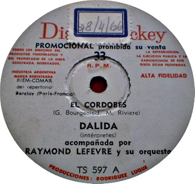 DALIDA - EL CORDOBES (in spanish) - 7" - PROMO SINGLE - ARGENTINA - Image 1 of 3