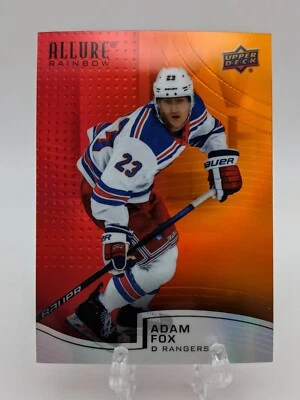 💥 2021-22 Upper Deck Allure #R-72 Adam Fox Red/Orange Rainbow New York Rangers - Image 1 of 2