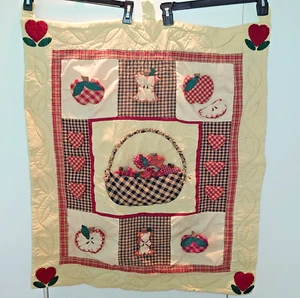 Vtg Delton Products Country Style Quilted Wall Hanging 28x33" w/ Hearts & Apples - Picture 1 of 8