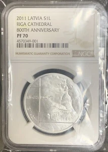 NGC PF70 Latvia 2011 Riga Cathedral Angel 800th Anniversary Silver Coin 1 Lat - Picture 1 of 2