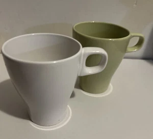 IKEA FARGRIK Stackable 4" 8 oz Mugs White & Light Green Set of 2 EUC - Picture 1 of 7