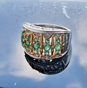 ELEGANT 925 STERLING SILVER LAB GROWN EMERALD VERMEIL BAND RING SIZE 7 - Picture 1 of 13