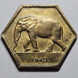 2 Francs 1943 Congo Belge Belgish Congo Éléphant - Bild 1 von 2