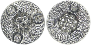 C1890 Victorian Black Glass Silver Luster Lacy Cut Steel Cluster Buckle Button - Picture 1 of 5