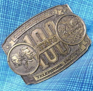 Telephone Industry 100 Years Belt Buckle TPOA Vtg 70s Lewis Buckles .DBD571 - Picture 1 of 8