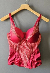 Sexy women's size UK 30E 'PLEASURESTATE VIP' Red Lace Bustier Corset Holiday  - Picture 1 of 6