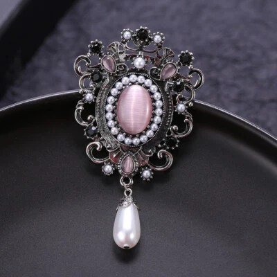 Винтажная брошь на булавке с искусственным опалом и жемчугом в стиле барокко для женщин - Изображение 1 из 4