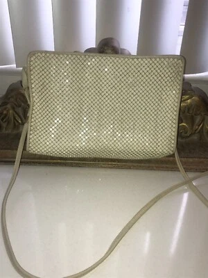 Whiting & Davis Vintage Malha com Bolsa de Ombro de Couro Bolsa Clutch Branca - Imagem 1 de 4