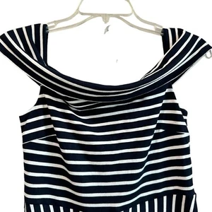 Banana Republic Damen Schulterfrei Gestreiftes Midikleid Schwarz Weiß Größe 6 - Bild 1 von 11
