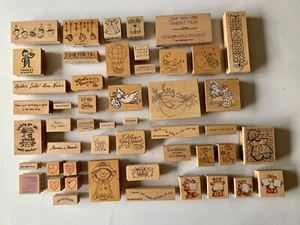 Gummistempel, Holz montiert, Kaffee/Tee, Baby, Get Well, Thx, Konvolut 49 Stempel - Bild 1 von 12