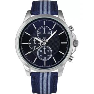 Orologio uomo INC INTERNATIONAL CONCEPTS cinturino denim a righe blu e bianco 42 mm - Foto 1 di 9