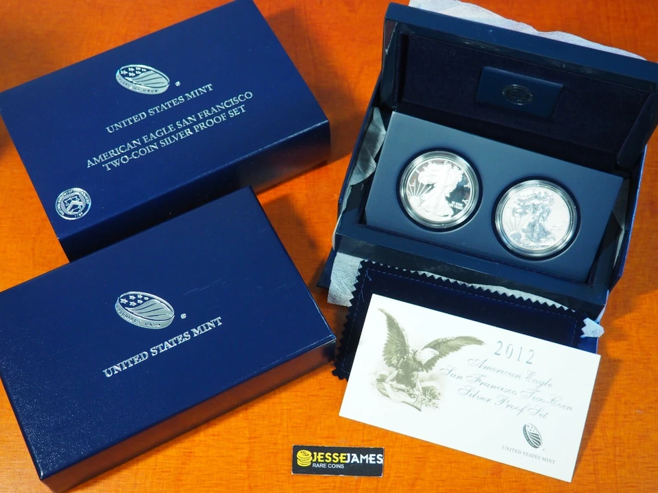 2012 S REVERSE PROOF SILVER EAGLE 2 COIN SAN FRANCISCO SET WITH BOX/COA - Image 1 of 3