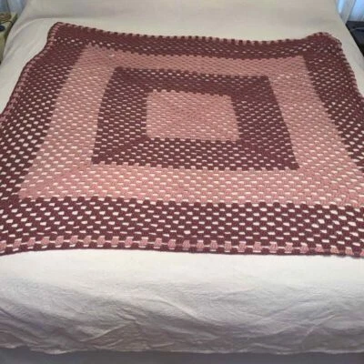 Handmade Crochet Knit Afghan Couch Lap Throw Blanket Pink And Rose 60x60 - Image 1 of 4